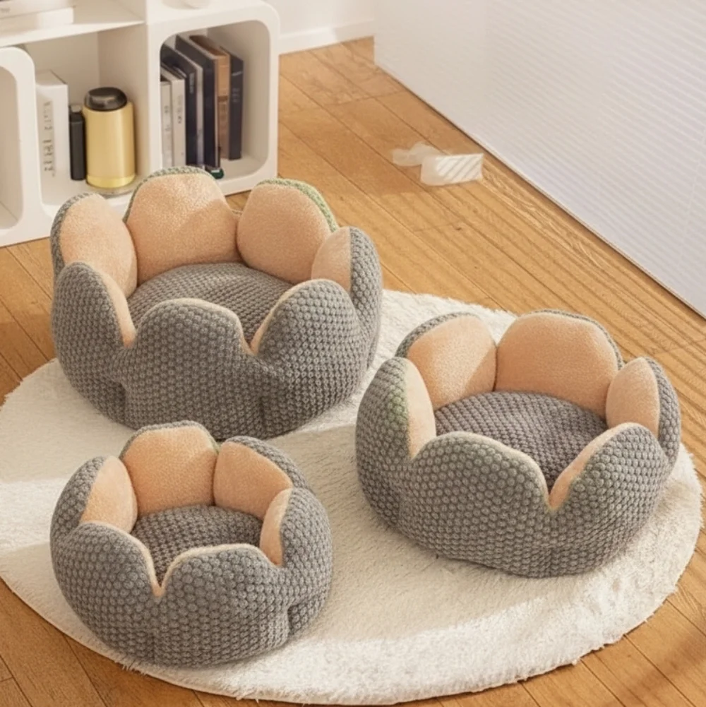 Fuzzy Raised Petal Scallop Plush Pet Bed Cat Small Dog Animal Home Lounge SMALL